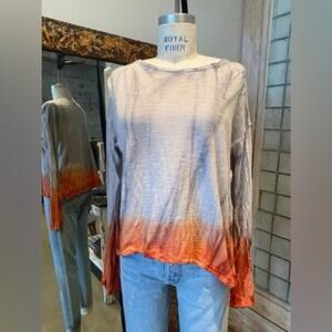 Gilda Midani Color Dipped Top Small Gray Orange